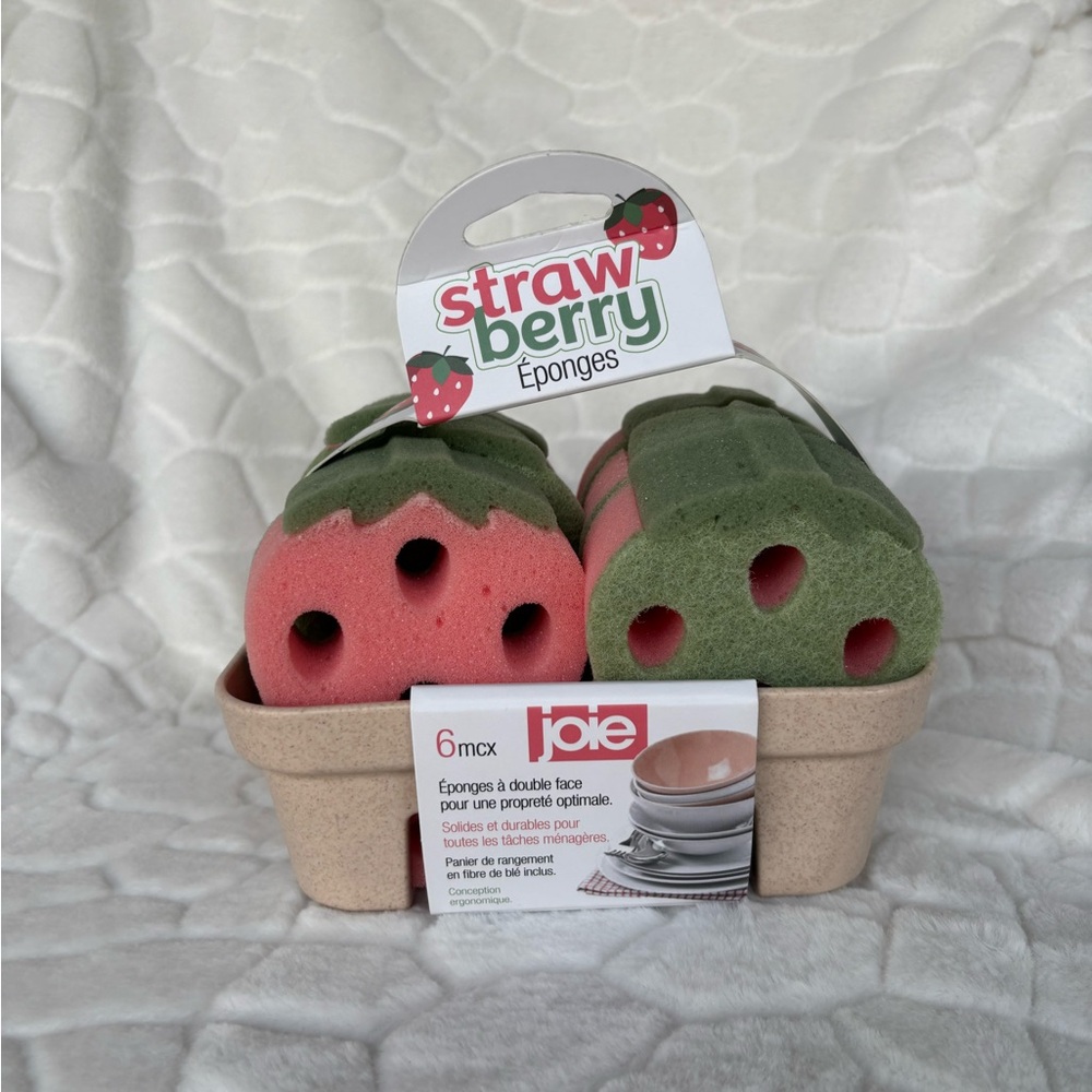 Joie Basket & 6Pc Strawberry Dual-sided Sponges - Picture 1 of 6